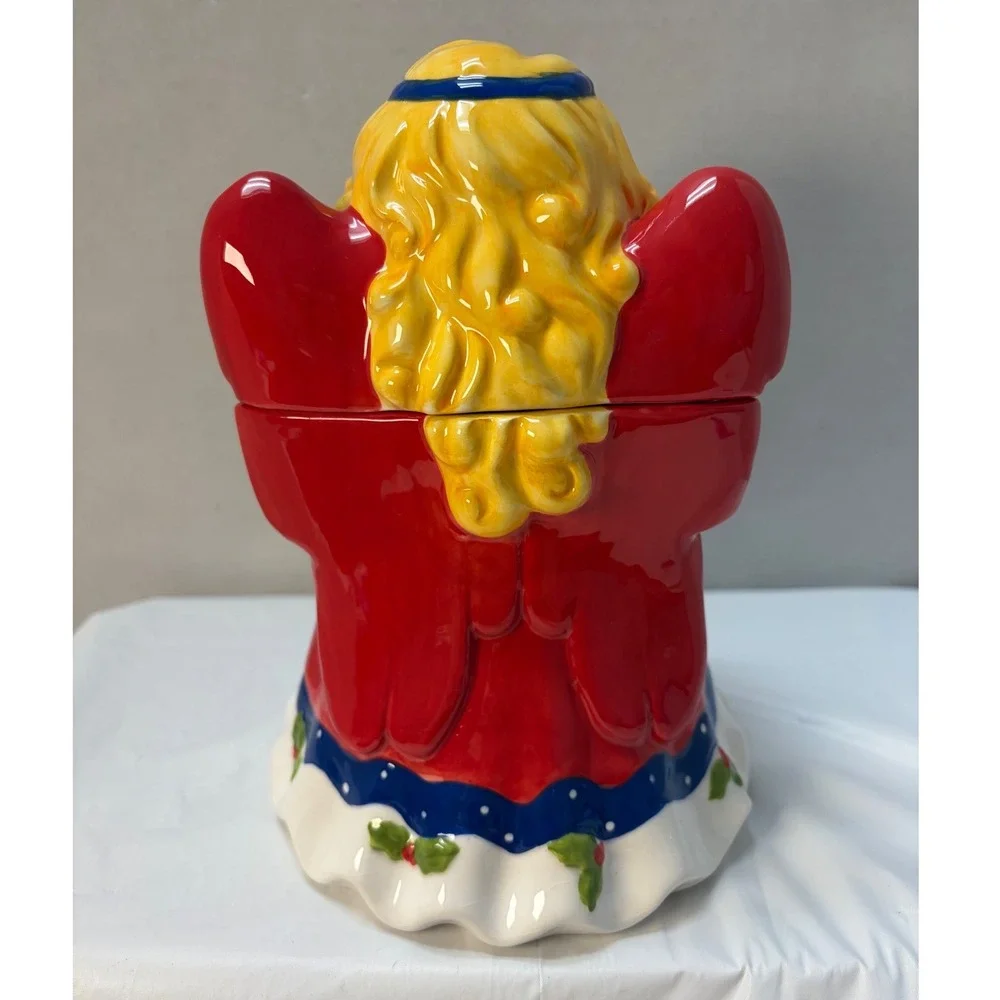 Vintage Christmas Angel Cookie Jar Ceramic Teddy Bear Lollipop Holiday Decor